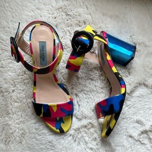 Dee Keller Laura Lauren Camo Multi Color Sandals Mirrored Heels EU Size 37